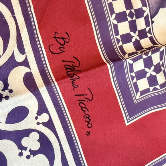 Floral Red and Purple Silk Scarf by Paloma Picasso - Picture 11 of 14